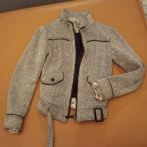 Women's cotton textured cuffed moto jacket